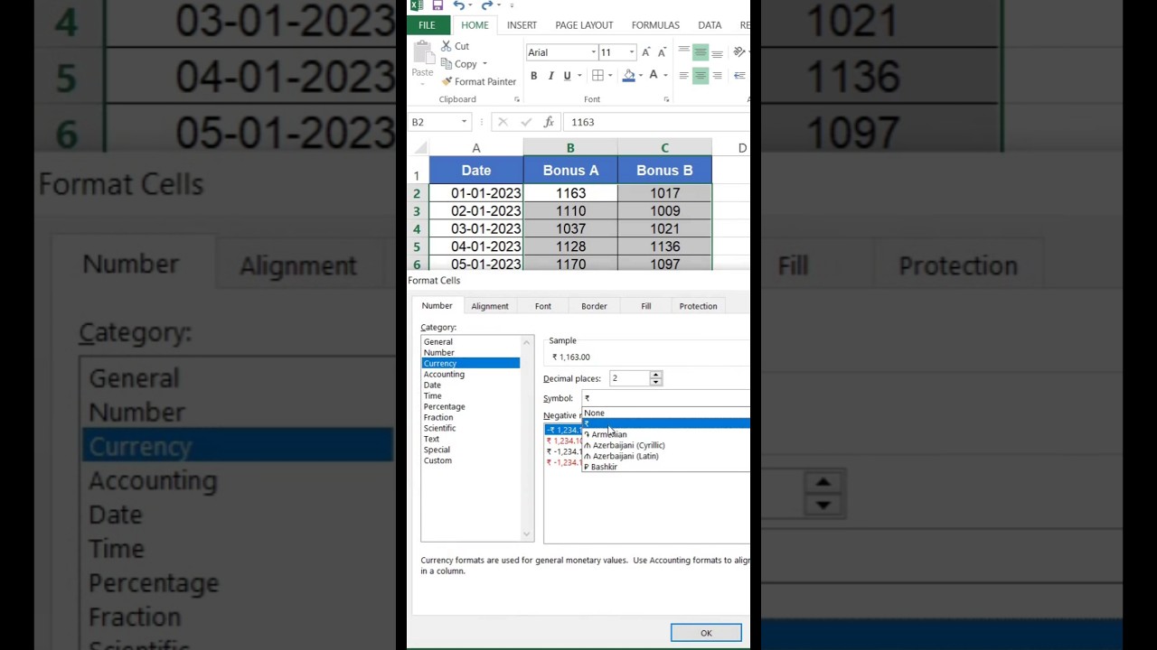 Add Currency Symbol in Excel | Indian Rupees 