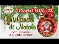 Schema punto croce per decorazioni natalizie per telaio da 3 pollici con piccola ghirlanda natalizia e pupazzo di neve - Italia