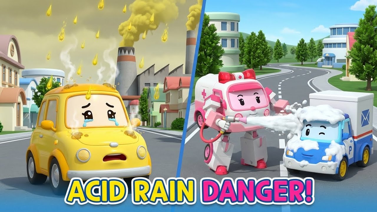 Acid Rain Rescue! 🌧️ Air Pollution & Environment Safety  Robocar Poli  Kids Cartoons & STEM