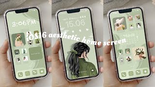 iOS16 Aesthetic Home Screen ~ Sage green widget, icon apps, and lock screen
