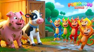 Download Lagu Five Little Monkeys Thieves Jumping at Old MacDonald’s Farm. They Stole all the Food 😱 Poor Animals! MP3