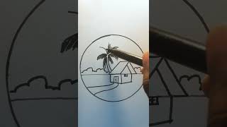 Beautiful Scenery In Circle #drawing #shortvideo