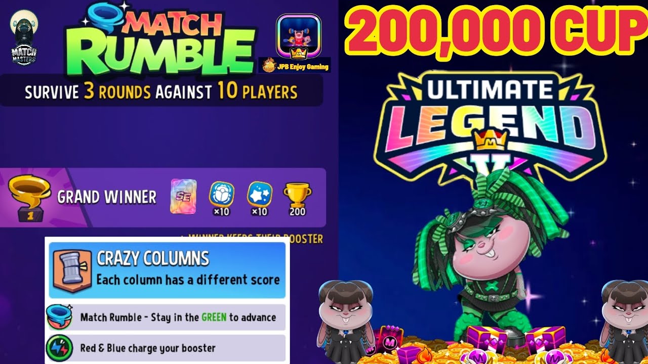Rewards 200,000 Cup/Match Rumble 10 Player Crazy Columns+Shared Energy.