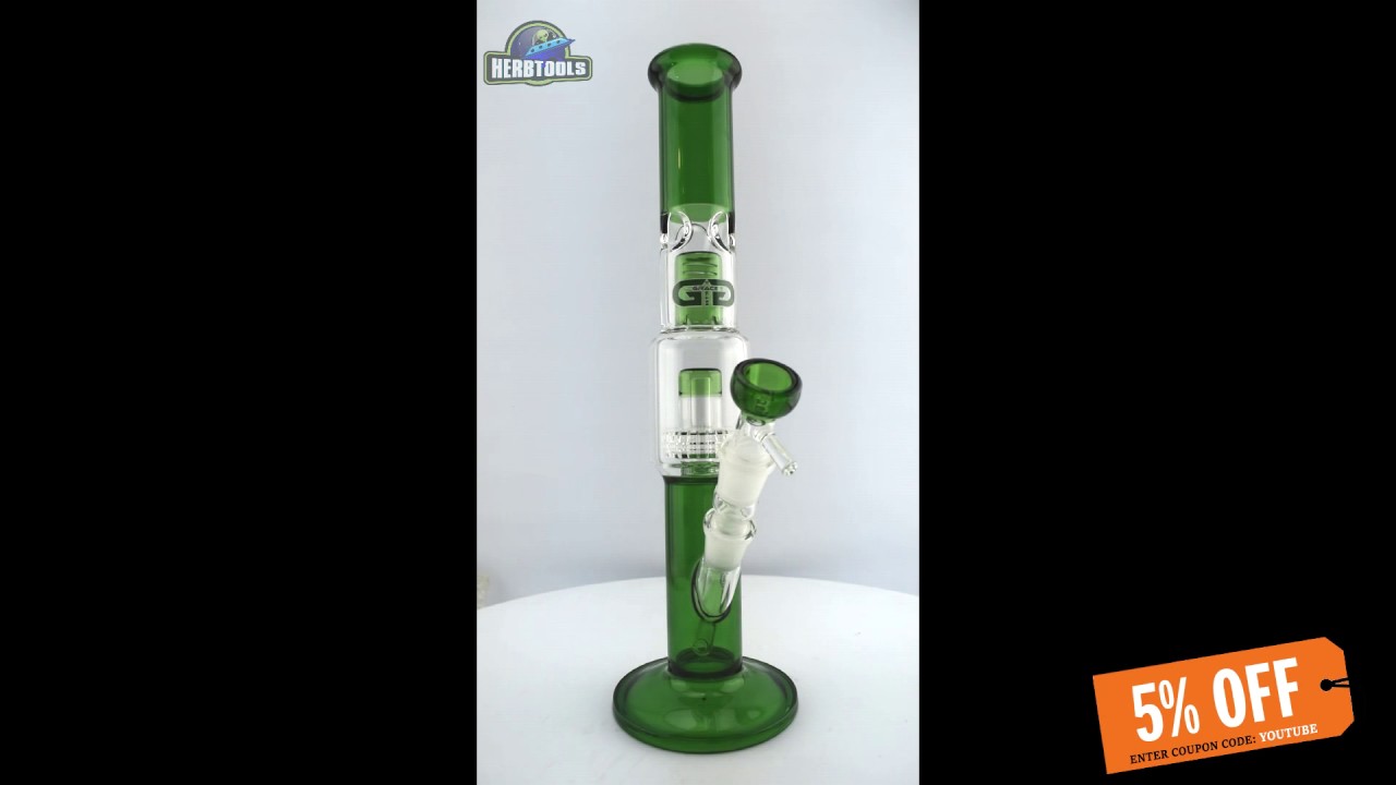 Grace Glass Green Drum Percolator Bong  [HD] [HERBTOOLS]