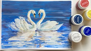 Painting A Swans In Guache🦢❤️🦢/Лебеди Гуашью