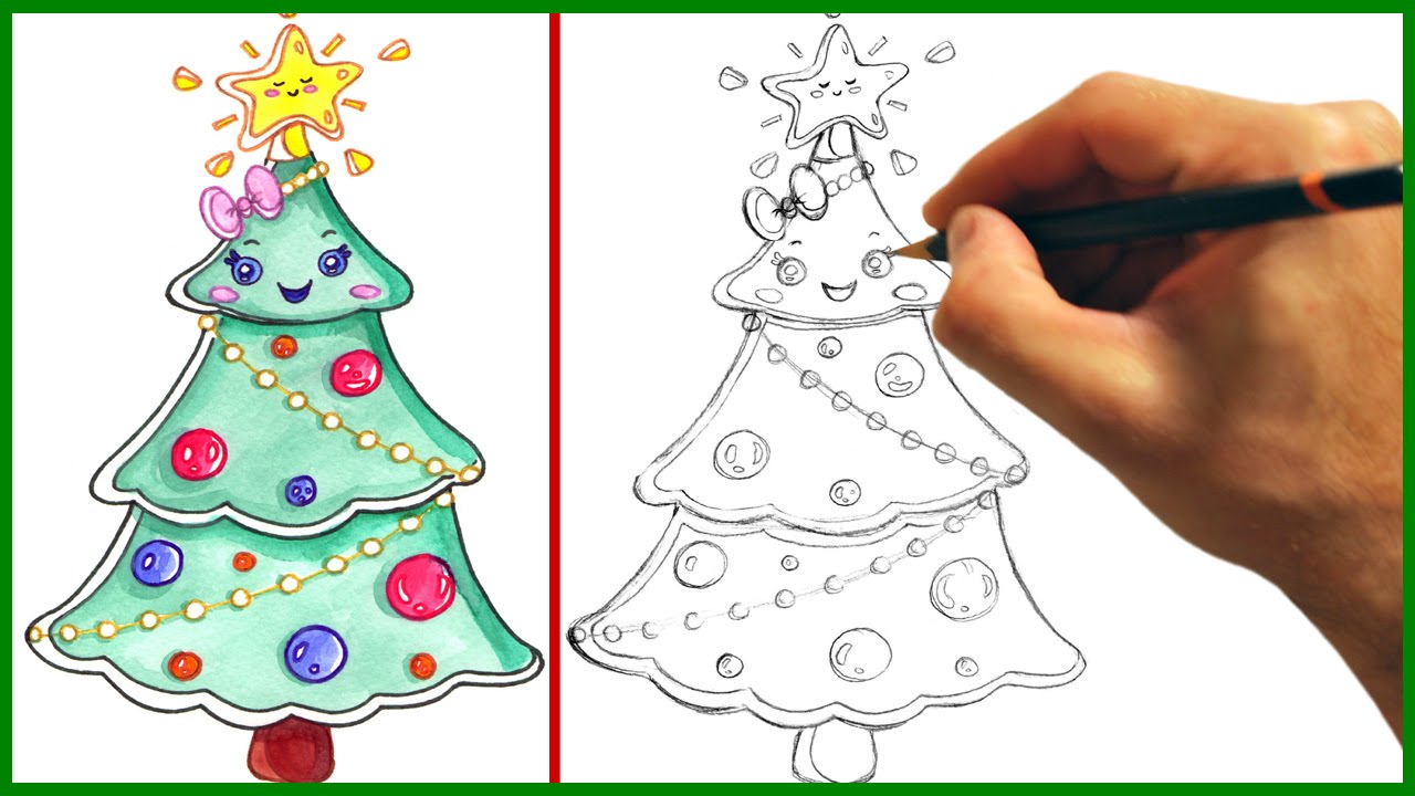 HOW TO DRAW CHRISTMAS TREE KAWAII EASY AND BEAUTIFUL - Drawing to