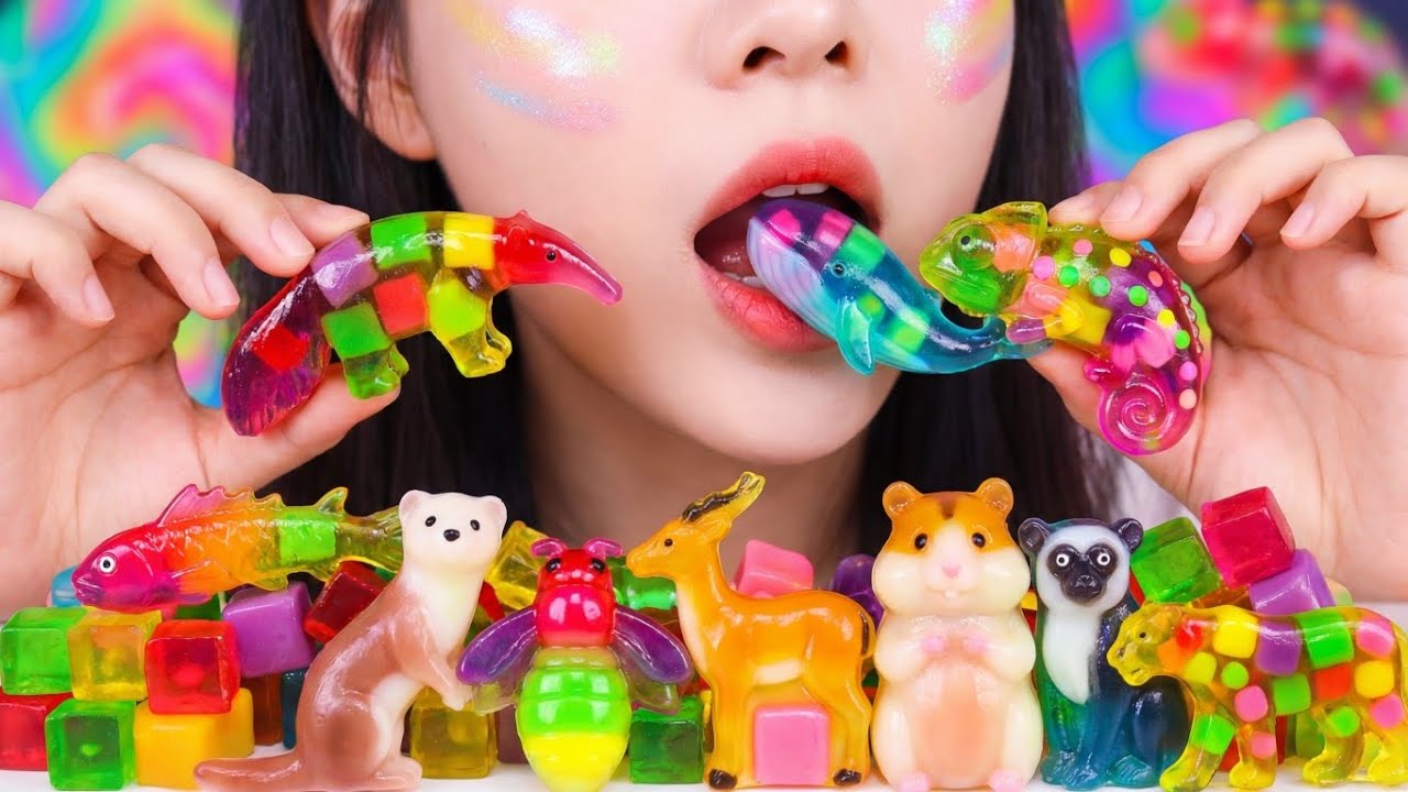 ASMR 젤리음식동물 SATISFYING EATING CUTE EMOJI JELLY FOOD, FAVORITE JELLY CUTE EATING | ASMR MUKBANG SOUND
