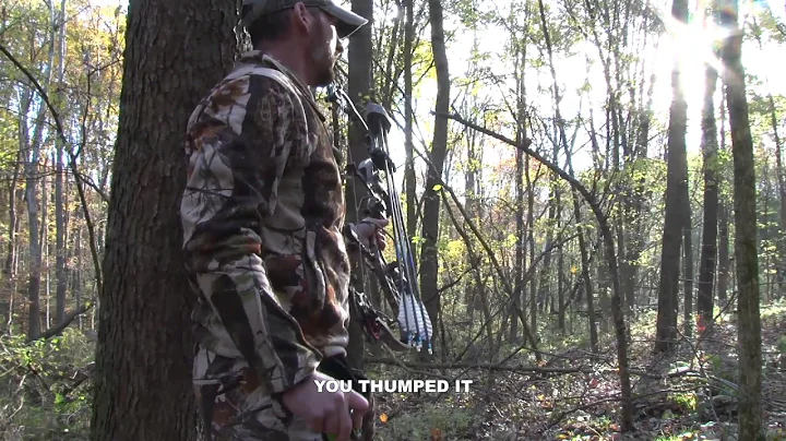 Bow buck from the ground; Larry Gauthier Pa, trees...