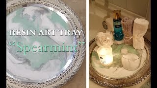 Resin Art Tray | Spa Mint Green | Mooregirl Makeovers I repurposed and redesign this vintage tray into a mint green and white tray called "Spearmint", because of it