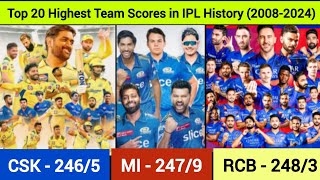 Viral TOP 20 Highest Team Scores in IPL History (2008-2024) #ipl #ipl2024 #csk #mi #rcb #srh #kkr