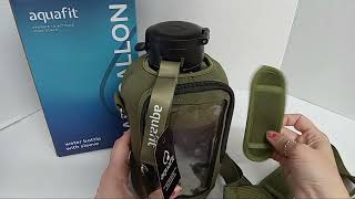 Review AQUAFIT 64 oz Water Bottle with Time Marker PLUS Carrying Sleeve with Strap