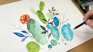 'Cactus' Painting Easy & Simple / Painting Watercolor for Beginners