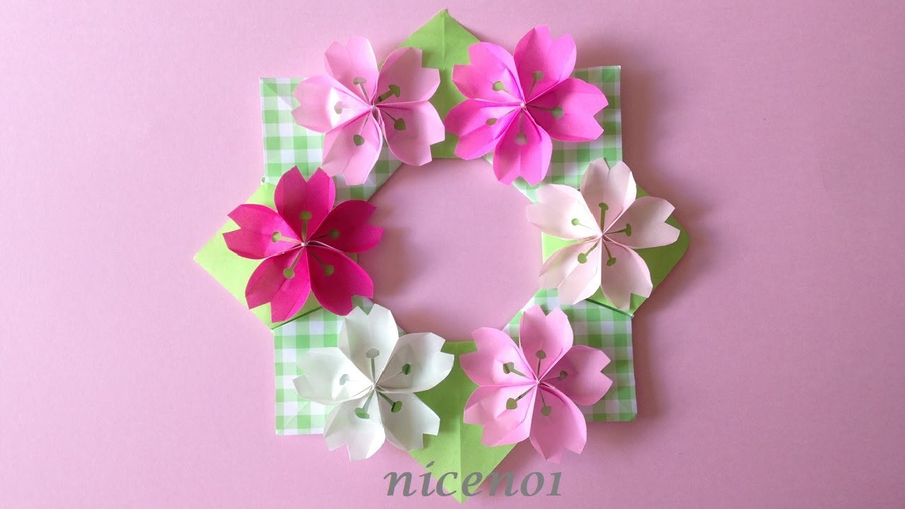 折り紙 桜の花 リース 折り方3 Origami Flower Cherry Blossoms Wreath Tutorial Niceno1 Youtube