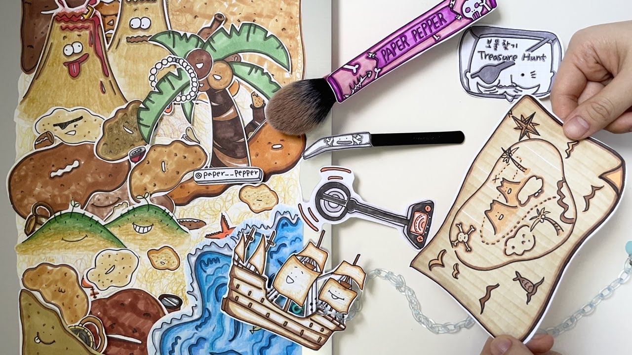 [🚀paper diy] Treasure hunt ASMR 🏴‍☠️ 100년동안 숨겨져 있던 섬에서 보물찾기! 🔇No music ...