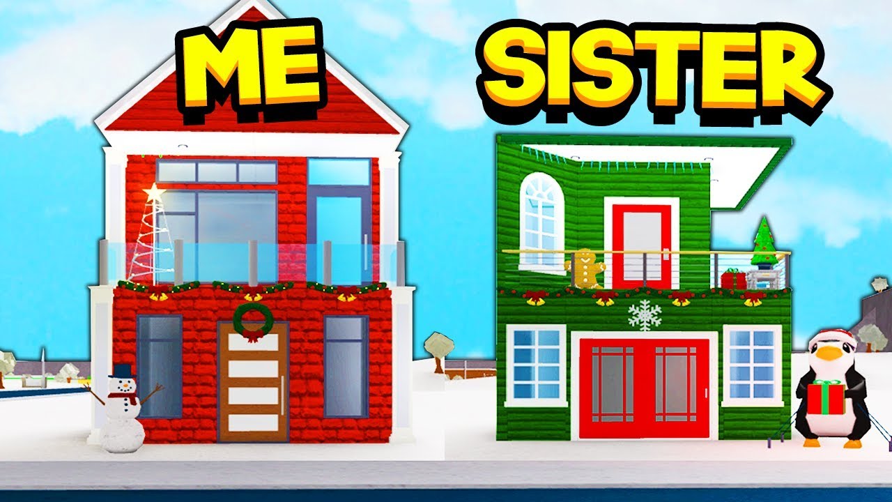 Sister Vs Brother Christmas 4x4 House Build Off Challenge Roblox Youtube - sis vs bro roblox bloxburg building house