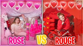 ON CONSTRUIT UNE CABANE D'UNE SEULE COULEUR ROSE VS ROUGE !(One Color 24H Challenge)