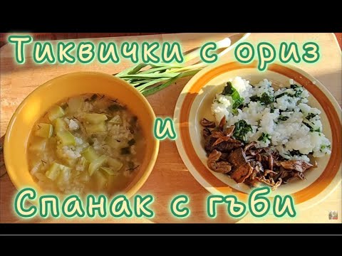 Две рецепти с продукти от градината и гората. Спанак, тиквички, сушени гъби, пресен лук и чесън.