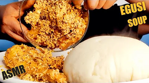ASMR FUFU POUNDO & EGUSI SOUP  GOAT MEAT COW SKIN MUKBANG(No talking)