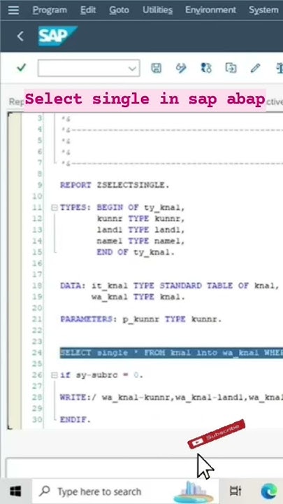 how to create select single row in sap abap,#shorts #subscribe # ...