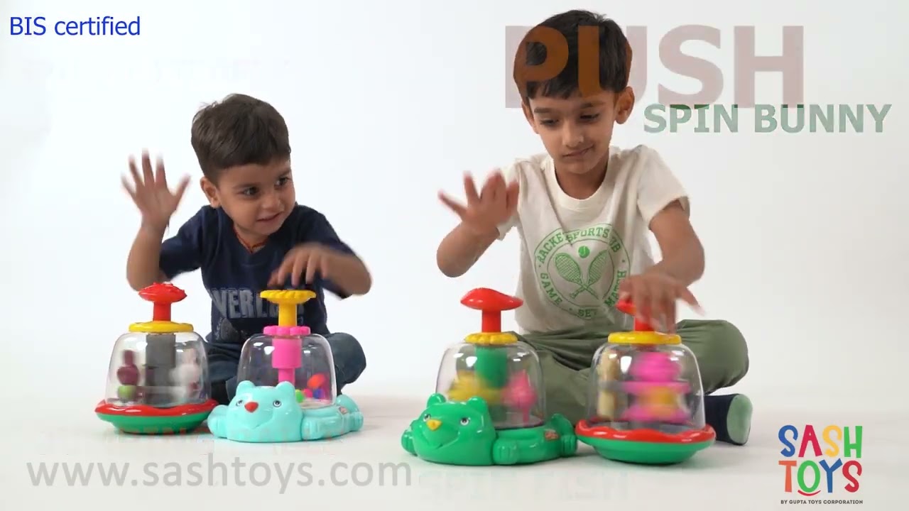 Push & Spin Toy (Big Size) - 4 Different Designs: Fish, Pony, Bunny, and Jumping Ball