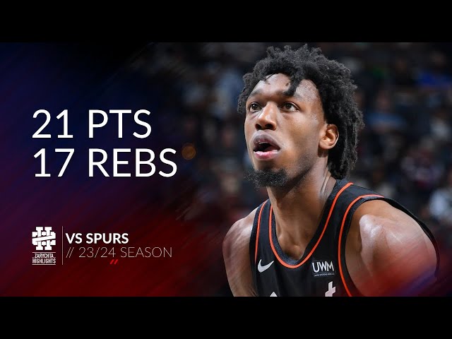 James Wiseman 21 pts 17 rebs vs Spurs 23/24 season class=