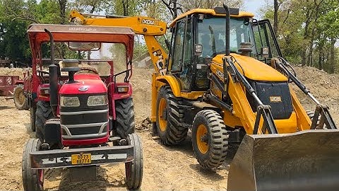 Jcb Backhoe Machine Loading Mud In Mahindra YUVO and Swaraj Tractors | Jcb Video | Jcb and Tractor