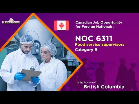 Canadian Job Opportunity for Foreign Nationals: Canadian NOC 6311,  bearing Food service supervisors
