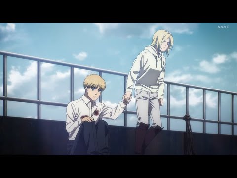 アルミンはアニの手を握る [アルミンとアニーのロマンチックな瞬間]