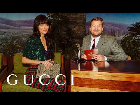 Dakota Johnson and James Corden on The Beloved Show. #GucciBeloved