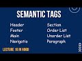 LECTURE 16 |SEMANTIC TAGS IN HTML | HEADER FOOTER SECTION MAIN | HTML COMPLETE TUTORIAL HINDI