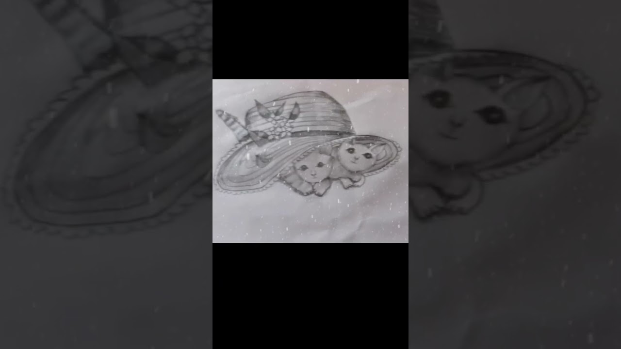 I draw cute kitten under the hat