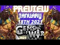 WEEKLY PREVIEW January 18th 2021 | Gems of War Spoilers | SOULFORGE events New Troop teams shop keys