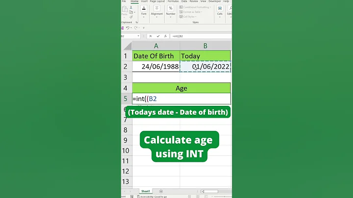 Calculate Age Using INT #shorts #excel