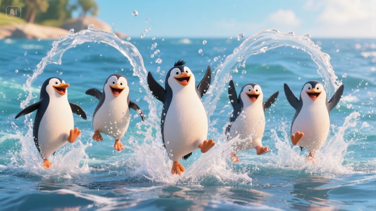 Five Little Penguins on the Ice | Fun Penguin Song for Kids | Winter ...
