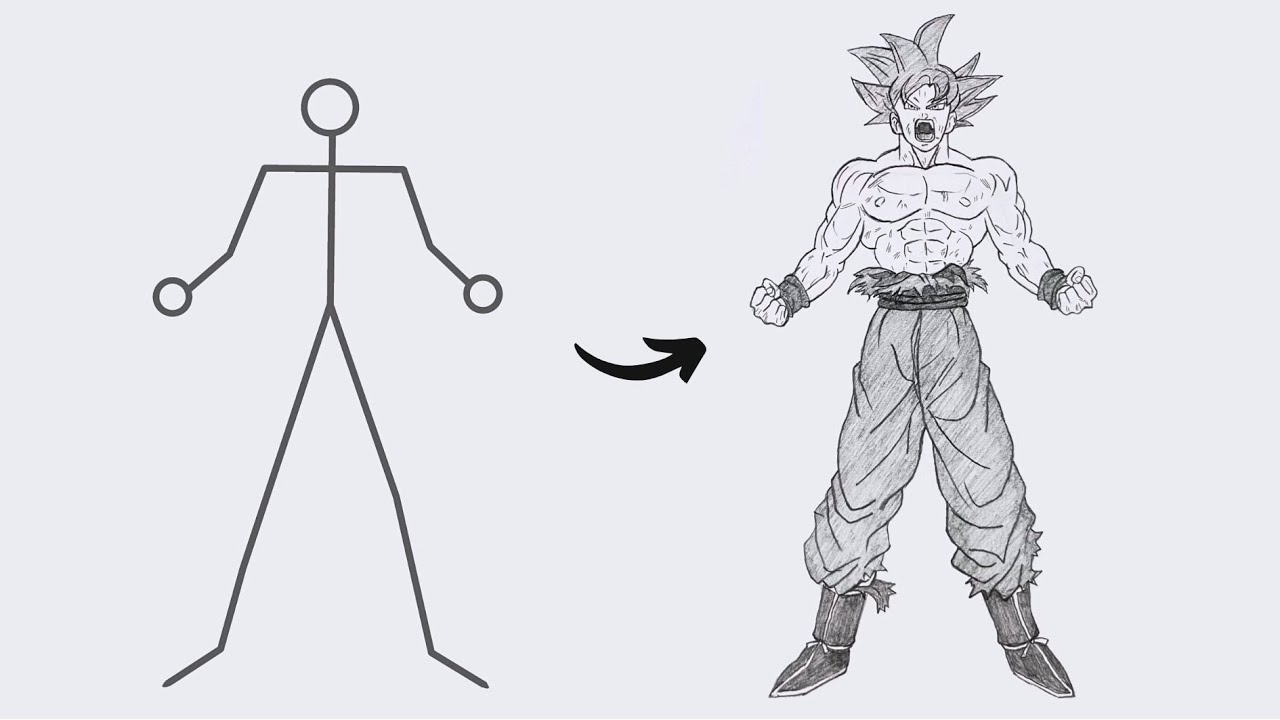 How to draw Goku Full Body out of Stick Man | Easy Step by Step