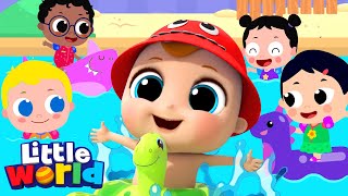 Five Little Babies Go Swimming | Playtime with Friends | Little World Kids Songs