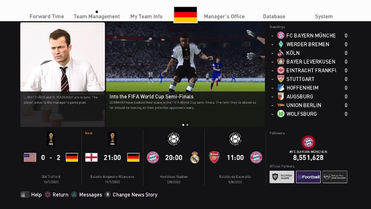 eFootball PES 2022 World Cup USA vs Germany quarter final