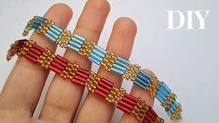 How to Make a Beaded Bugle Bead Bracelet: step-by-step guide//Brick stitch bracelet
