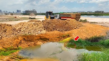 Wonderful Technique Operator Skills SHANTUID H17 C3 Bulldozer With BIG Dump Trucks Delete Small POND