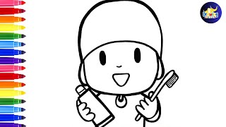 Draw And Color Pocoyo Brushing His Teeth Drawings For Kids