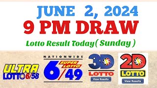 Lotto Result Today 9pm draw June 2, 2024 6/58 6/49 Swertres Ez2 PCSO#lotto