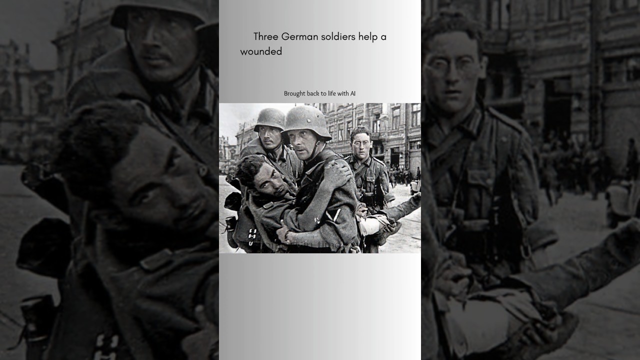 WW2 Three soldiers evacuate a wounded comrade