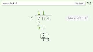 784/7 Long Division — Step-by-Step | Tiger Algebra Solver