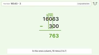 Long Subtraction Problem 160.63-3: Step-by-Step Video Solution