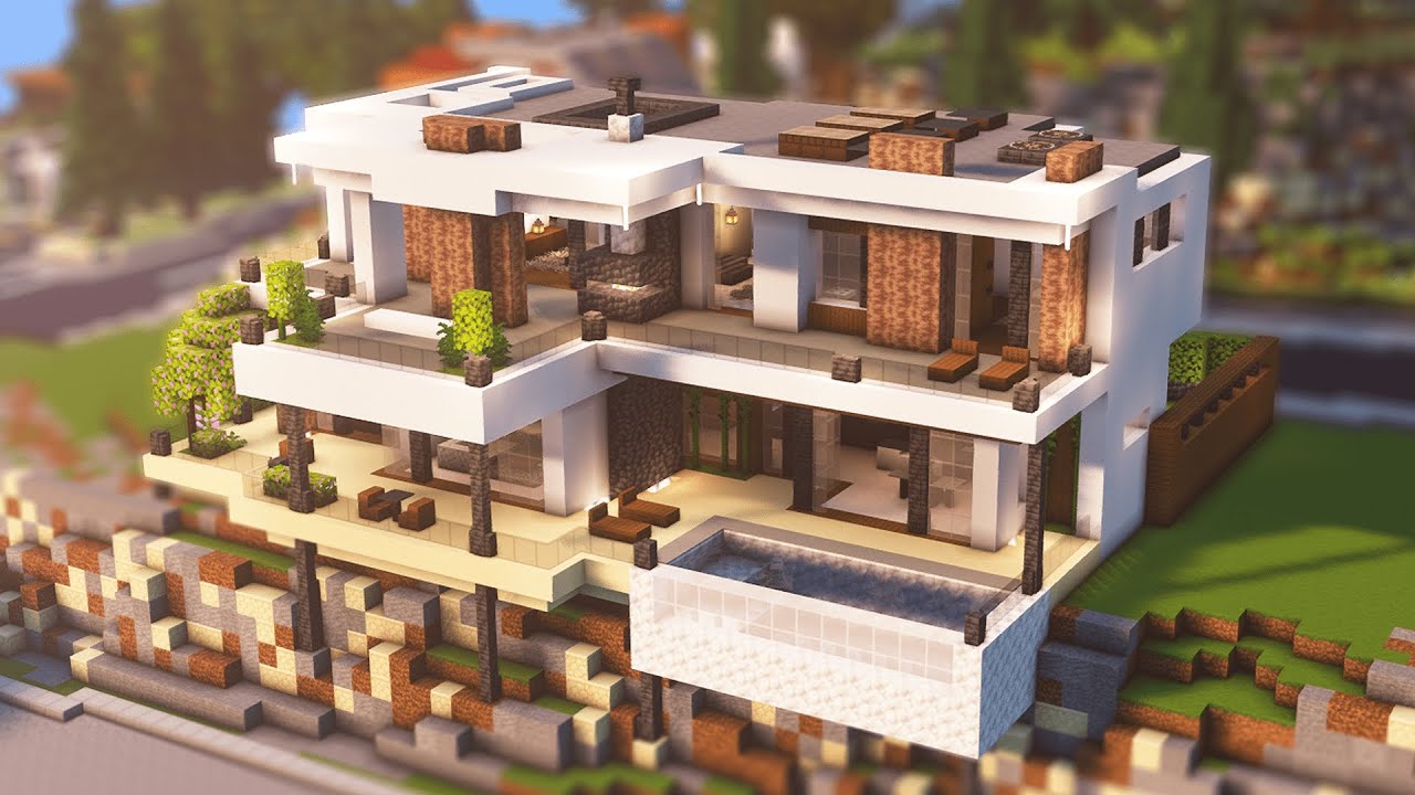 Minecraft Building a Hillside MODERN HOUSE (Timelapse) Modern City