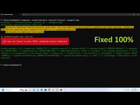 How to fix failed to download laravel/laravel from dist: zip extension and unzip/7z commands