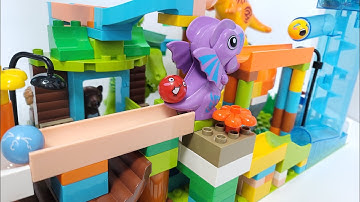 Satisfying Building Block coaster ☆ Marble Run ASMR Funny Dinosaurs and Zoo Jumping Course