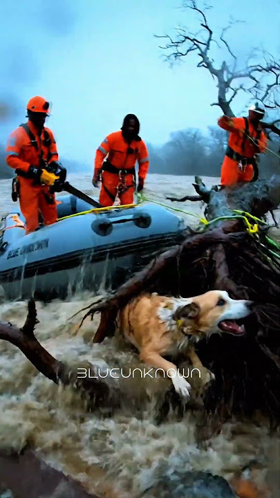 Dog Swept Into Floodwaters Trapped in Tree Roots