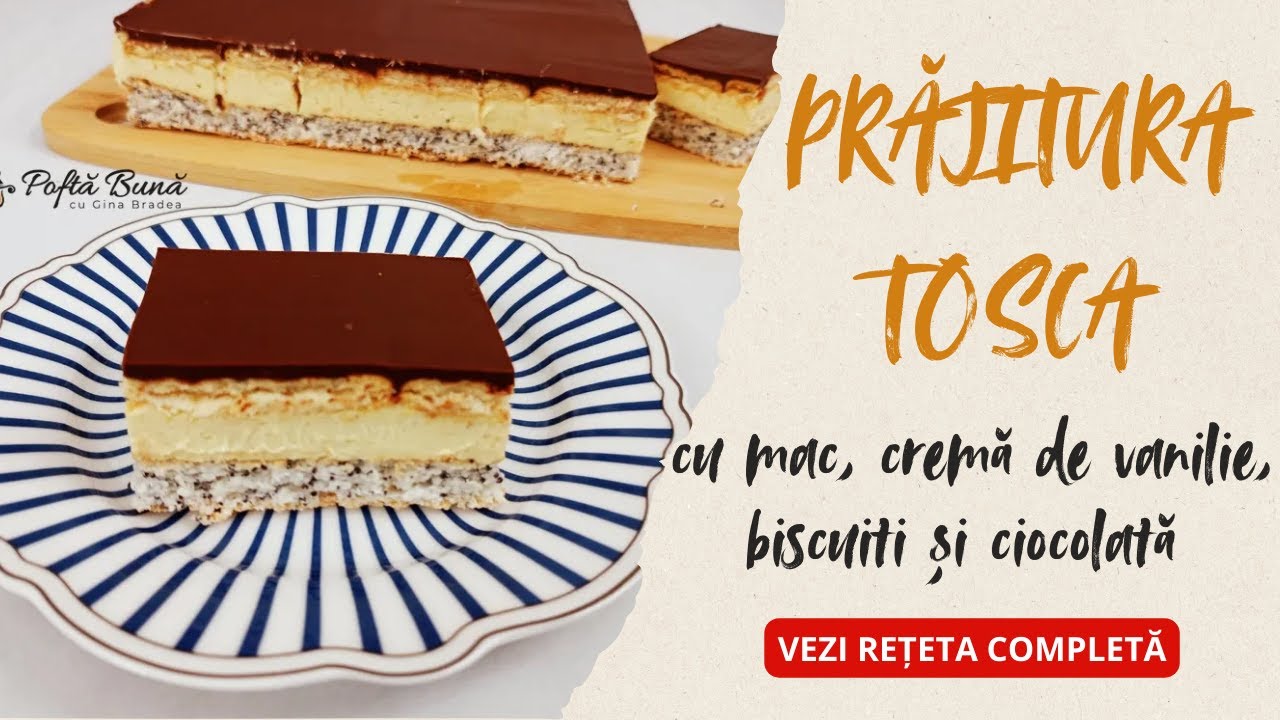 Delicious and Easy-to-Make Tosca Cake with Poppy Seeds, Vanilla Cream, Biscuits, and Chocolate