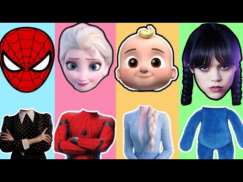 Help Frozen Elsa, Wednesday, Spider man, Cocomelon, Rainbow Friends choose head| Wrong head game